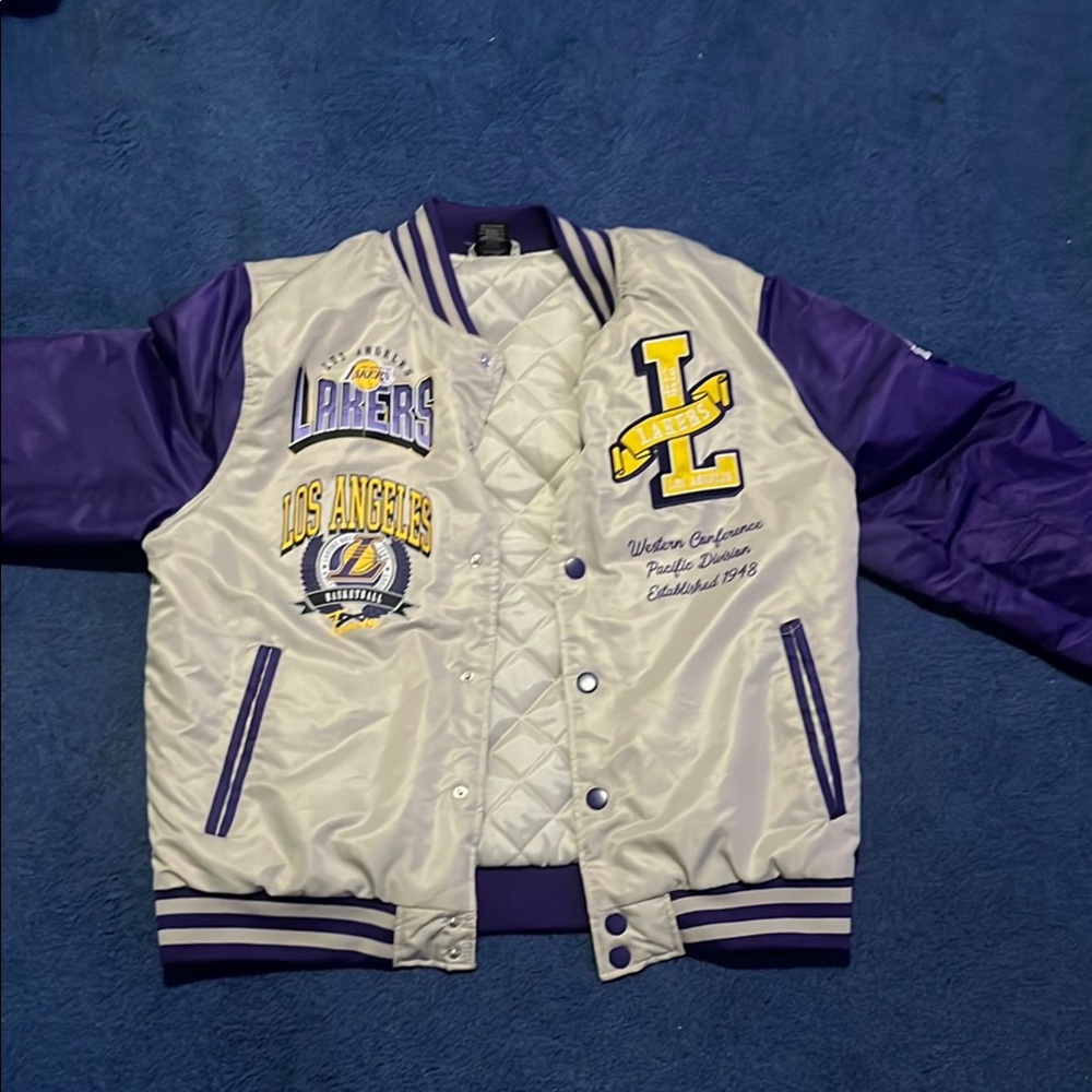Los Angeles Varsity Bomber Jacket - Purple and Cream